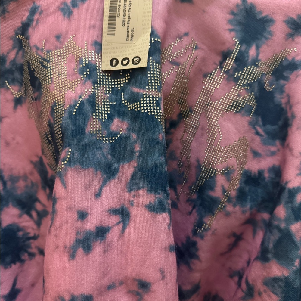 Boohoo Women Diamante Slogan Tie Dye Cropped Hoodie - Picture 4 of 5